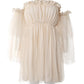 Off Shoulder Frill Trim Sheer Mesh Swing Dress