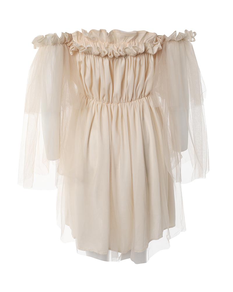 Off Shoulder Frill Trim Sheer Mesh Swing Dress