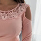 Cold Shoulder Long Sleeve Lace Patchwork Slim Fit Knit Top