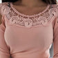 Cold Shoulder Long Sleeve Lace Patchwork Slim Fit Knit Top