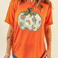 Orange Thanksgiving Pumpkin Pattern Crew Neck Short Sleeve Top