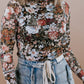 Brown Floral Long Sleeve High Neck Sheath Mesh Blouse