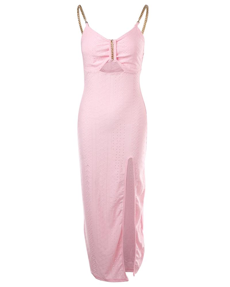 Eyelet Embroidery Chain Strap High Dress