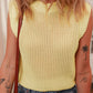 Yellow Solid Color Hollowed Knit Round Neck Sweater Vest