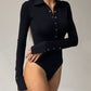 Long Sleeve Button Detail Skinny Bodysuit