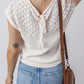 White Eyelet Knit Tied Back Short Sleeve Sweater