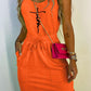 Letter Print Split Hem Drawstring Casual Dress