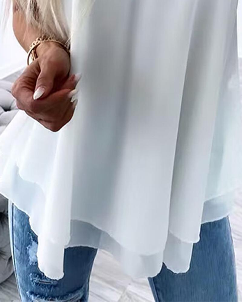 Love Heart Pattern Contrast Lace Layered Chiffon Tank Top