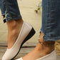 White Textured PU Leather Pointed Toe Wedge Heel Shoes