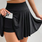 Black A-line Draped High Waist Phone Pocket Lined Skort