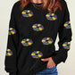 Black Sequined Donuts of Mardi Gras Colors Drop Shoulder Sweatshirt