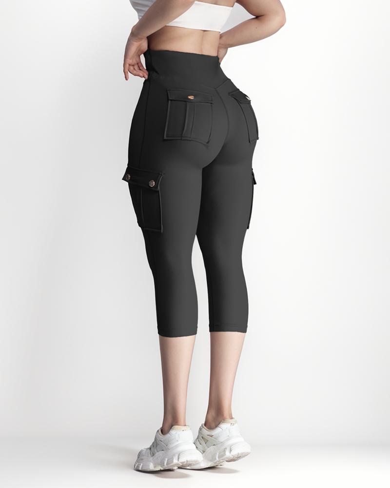 Butt Lifting Biker Capris Leggings High Waist Flap Pocket Workout Capris Gym Pants