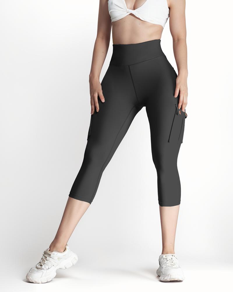 Butt Lifting Biker Capris Leggings High Waist Flap Pocket Workout Capris Gym Pants