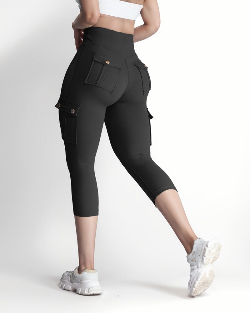 Butt Lifting Biker Capris Leggings High Waist Flap Pocket Workout Capris Gym Pants