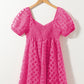 Strawberry Pink Checkered Puff Sleeve Babydoll Dress