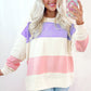 Beige Colorblock Patchwork Drop Shoulder Crewneck Sweatshirt