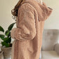 Colorblock Open Front Pocket Design Hooded Reversible Fleece Teddy Coat