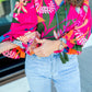 Rose Blooming Flower Print Ruffled Puff Sleeve Blouse