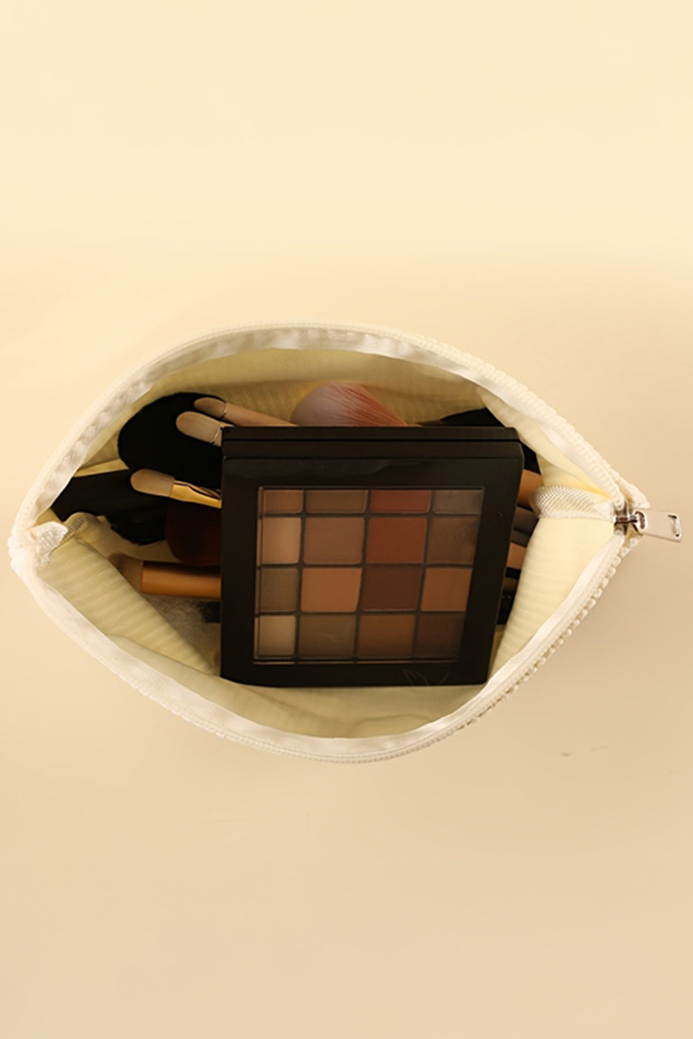 White Flower Print Corduroy Big Cosmetic Bag