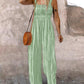 Tie Dye Print Square Neck Thick Strap Shirred Wide Leg Jumpsuit Casual Overalls with Pockets
