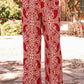 Red Paisley Printed Buttoned High Waist Straight Leg Pants