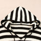 White Stripe V Neck Pocketed Drawstring Hooded Sweater