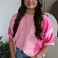Pink Stripe Patchwork Colorblock Plus Size T Shirt