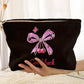 Rose Red Bow Knot Print Zipper Corduroy Large Cosmetic Bag
