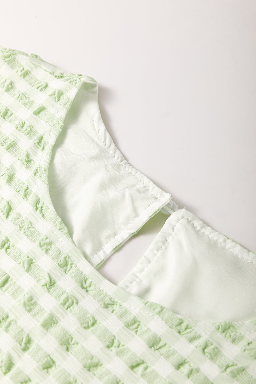 Green Stripe Textured Tiered Short Sleeve Loose Mini Dress