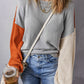 Gray Colorblock Bishop Sleeve Ribbed Trim Sweater