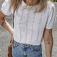 White Pointelle Knit Short Puff Sleeve Crewneck Sweater
