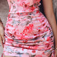Floral Print Cowl Neck Drawstring Ruched Dress