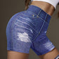 Denim Look Print High Waist Active Shorts
