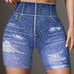 Denim Look Print High Waist Active Shorts