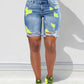 Colorblock Letter Print Ripped 2 In 1 Denim Shorts