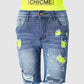Colorblock Letter Print Ripped 2 In 1 Denim Shorts