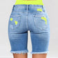Colorblock Letter Print Ripped 2 In 1 Denim Shorts