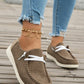 Coffee Solid Ribbed Criss Cross Slip On Casual Shoes