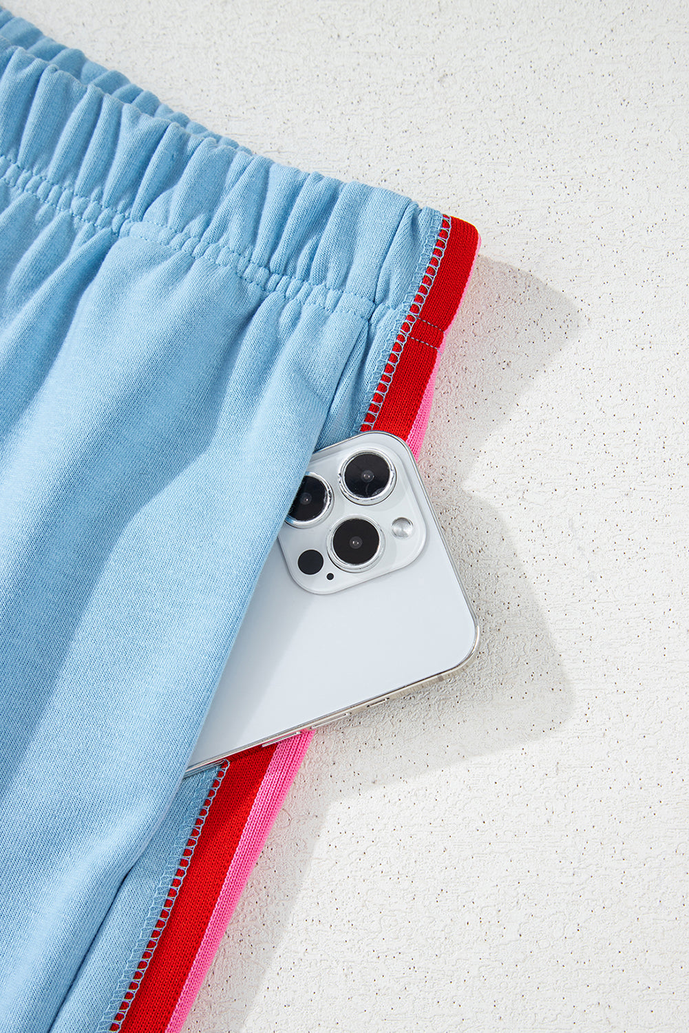 Sky Blue Rainbow Colorblock Collared Short Sleeve Top 2 Piece Shorts Set