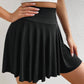 Black A-line Draped High Waist Phone Pocket Lined Skort