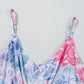 Sky Blue Floral Spaghetti Strap Surplice Neck Shirred Waist Mini Dress
