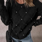 Black Pearl Embellished Rhombus Pattern Sweater