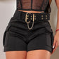 High Waist Pocket Design Cargo Shorts Casual Belted Skinny Shorts