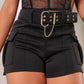 High Waist Pocket Design Cargo Shorts Casual Belted Skinny Shorts