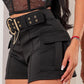 High Waist Pocket Design Cargo Shorts Casual Belted Skinny Shorts