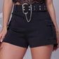 High Waist Pocket Design Cargo Shorts Casual Belted Skinny Shorts