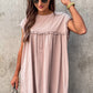 Oatmeal Frilled Trim Crew Neck Loose Fit Mini Dress