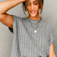 Gray Crew Neck Cable Knit Short Sleeve Sweater