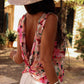 Pink Floral Round Neck Twisted Cut Out Back Tank Top