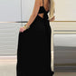 Square Neck Spaghetti Strap Pleated Maxi Dress Back Tied Detail Casual Flowy Long Dress